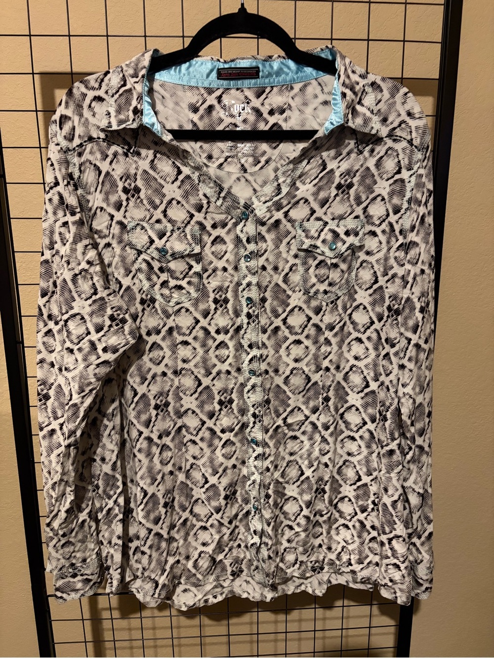 Snake Print Western Snap Front Shirt with Turquoise Trim